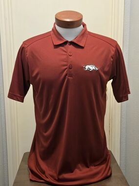 Antigua Men's Brick Red Polo with Razorback logo, Medium